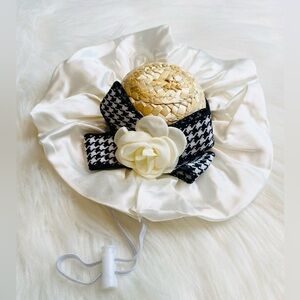 Dog Cat Straw Hat Pet Sun Cap with Camellia Flowers Birthday Party Hat for Cat